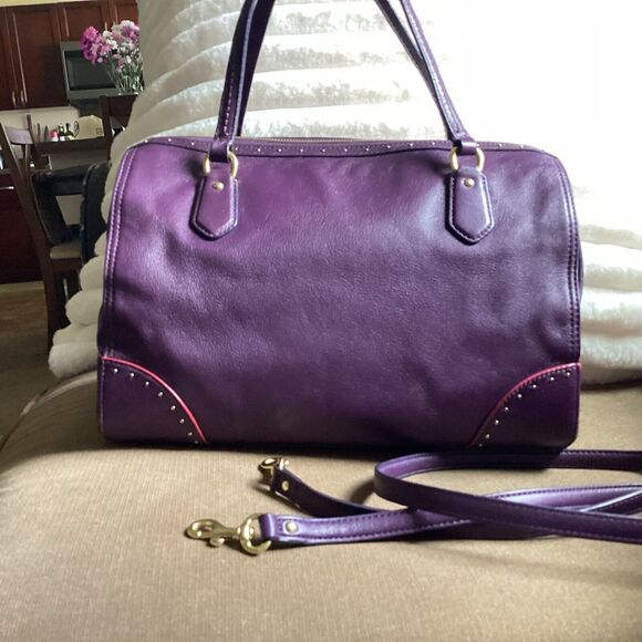 RARE Coach Poppy Studded Purple Leather East West Satchel Retired - Picture 2 of 6